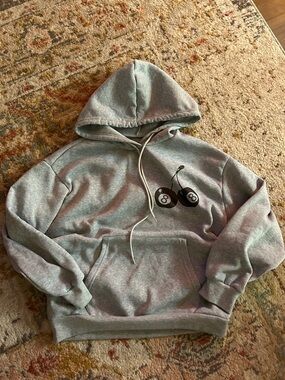 SHEIN Gray Hooded Sweatshirt with Black 8-Ball Cherry Graphic